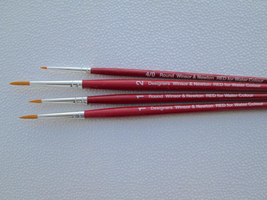 Winsor & Newton Red Handle Golden Nylon Watercolor Brush SET OF 4 # 1 2 4 COMBO