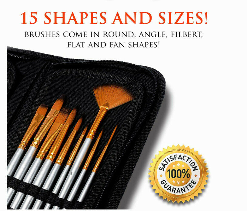 Artist Paint Brush Set – 15 Different Shapes & Sizes - Free Painting Knife!