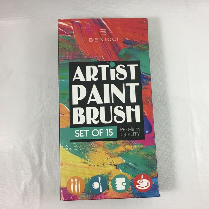 NEW - Benicci Artist 15 Paint Brush Set Premium Quality Brushes, Sponge, Knife