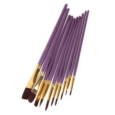 10Pcs Purple Artist Paint Brush Set Nylon Hair Watercolor Acrylic Oil Painting B
