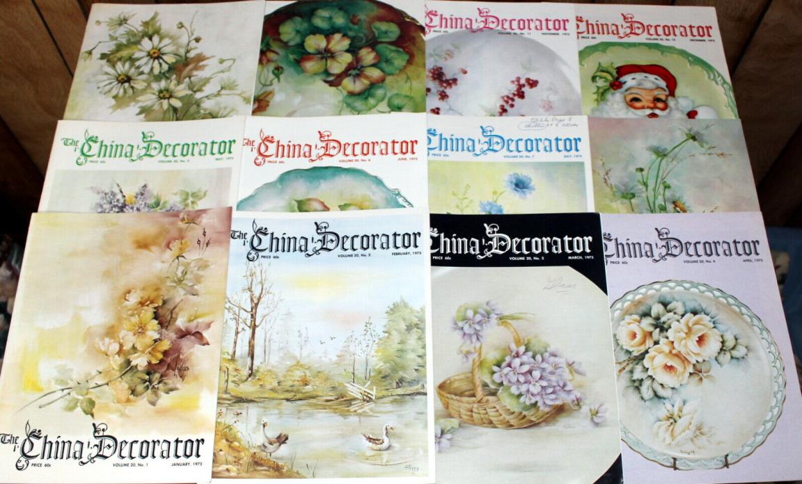 1975 Vtg The China Decorator Magazine 12 Issues Wild Roses, Lilacs, Birds, Santa