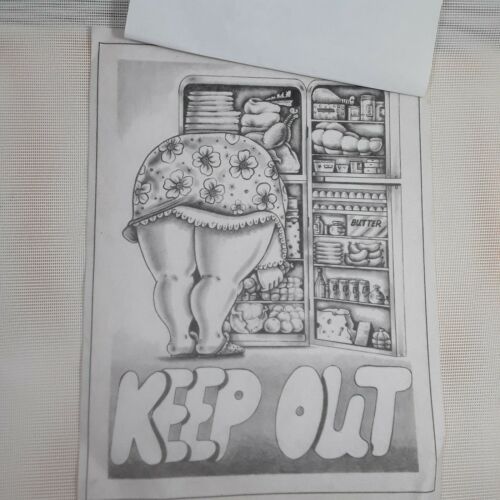 Vintage Tri Chem Pattern Fabric 8363 Keep Out Refrigerator raid Diet Help
