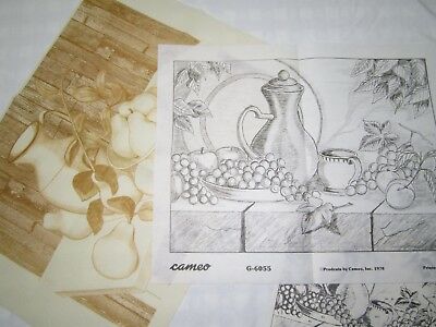 2 Tri Chem Still Life Pre-Shade Pictures u paint Fruit Grapes Pears Pitcher