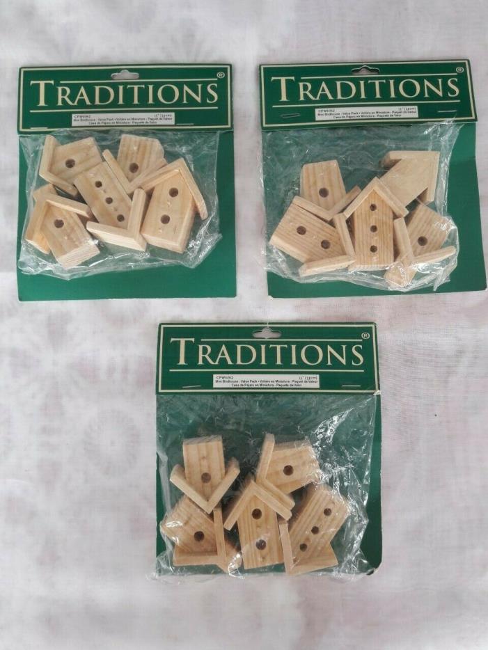 16.25TRADITIONS~Mini Birdhouses Wood Unfinished. Lot of 3 Unopened Packages