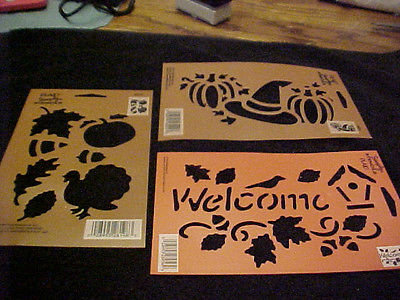 Fall 3 Stencils Pumpkin Turkey Pilgram Hat Leaves Bird Welcome Reusable Stencil