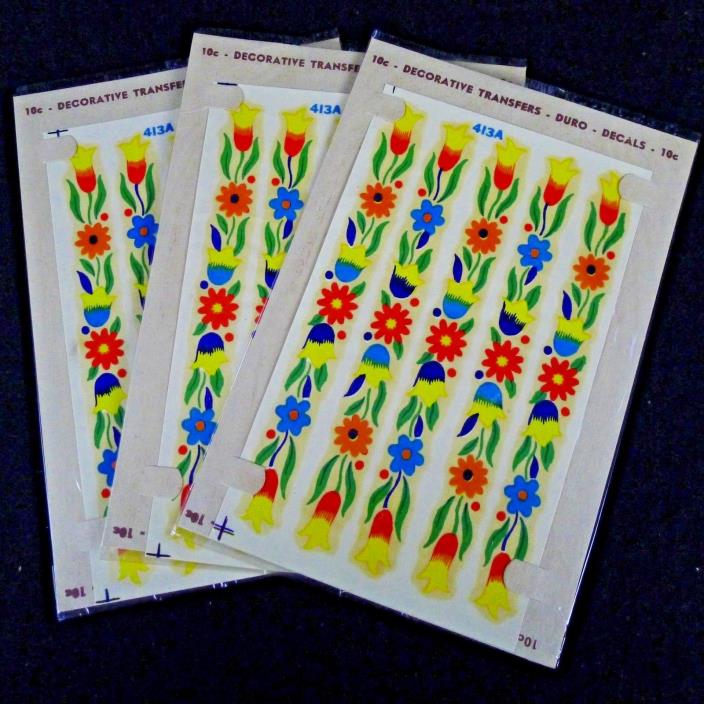 3 Vintage Duro Decals Packs Bright Floral Trim 413-A Water Slide