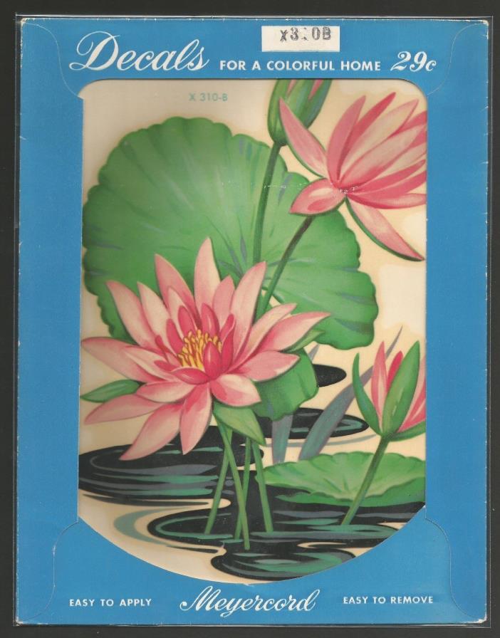 Vintage Midcentury Meyercord Decal - Large - Lily Pad & Flowers - For Decorating