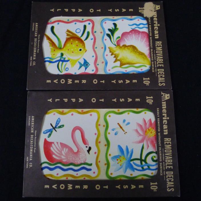 Vintage Removable Decals Lot of 2 Swan Lotus Fish Shell American Decalcomania