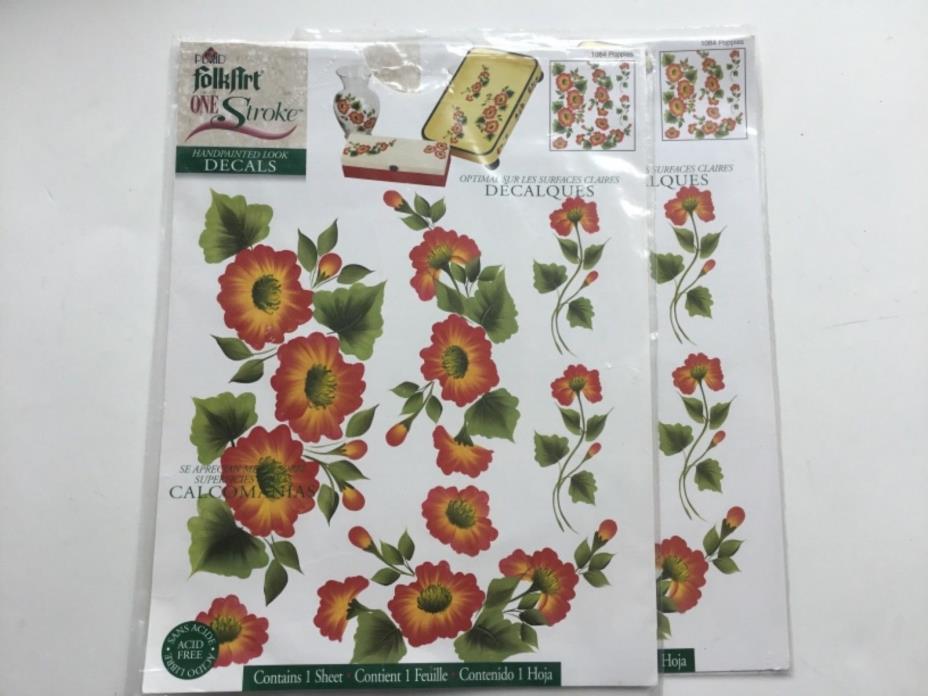 Plaid Folk Art One Stroke Poppies Handpainted Look Decals 2 sheets 1084