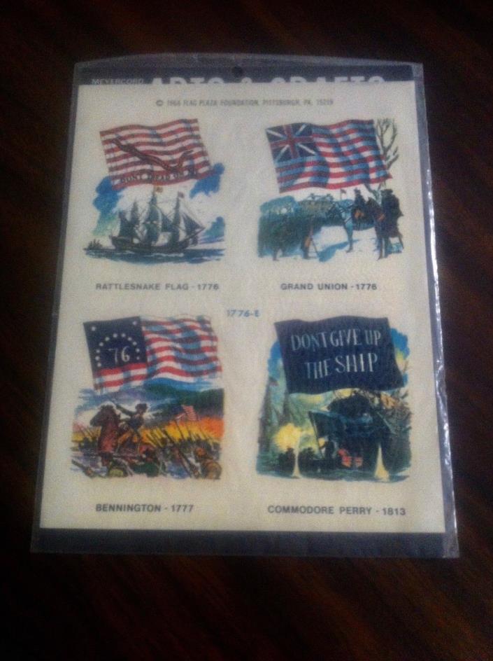 Vntg 4 MEYERCORD Water DECALS 1968 Flag Plaza Foundation Decal # 1776-E