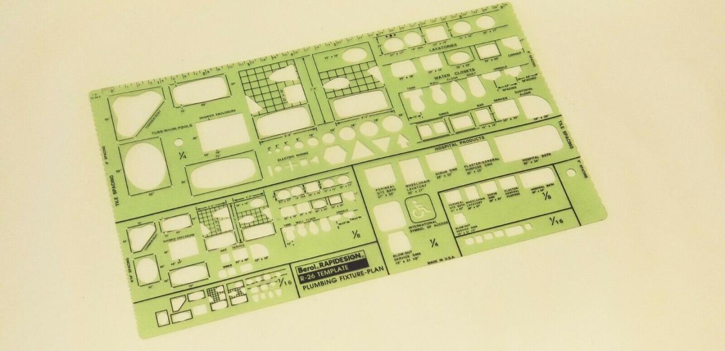 Berol Rapidesign Template - Plumbing Fixture - Plan View - R-26