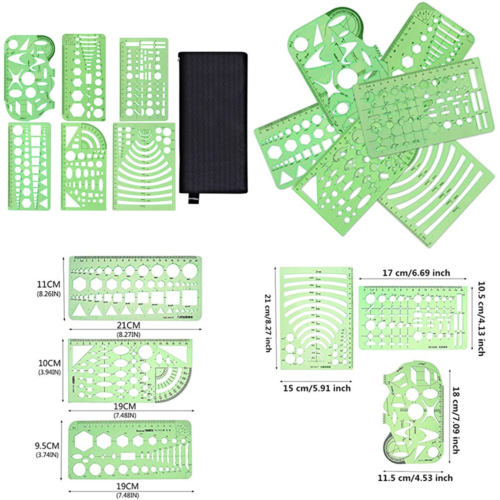 6 Pcs Plastic Geometric Drawings Stencils Measuring Templates For Office & Schoo