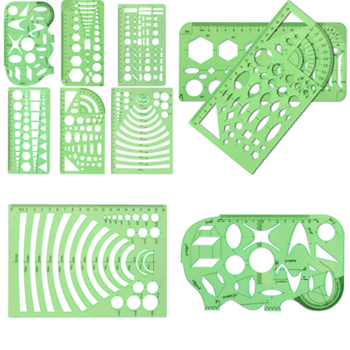 Set Of 6 Plastic Geometric Stencils Measuring Templates For Office & School Buil