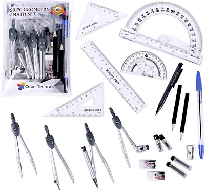 Geometry Set 20 Pc Compass / Math Set with Swing Arm Protractor 6
