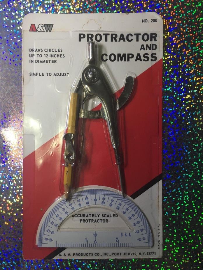 Vintage A&W No 200 Metal Protractor (Up To 12 Inches) and Compass Still Sealed