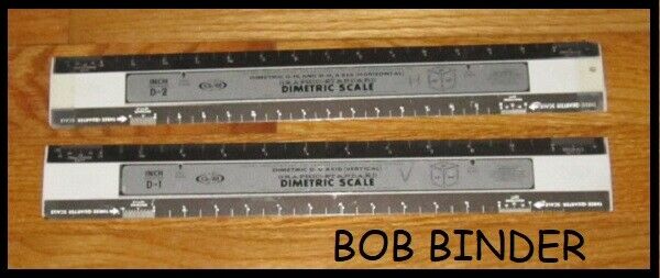 VINTAGE GRAPHIC STANDARDS DIMETRIC SCALES VERTICAL AND HORIZONTAL (2) PIECES