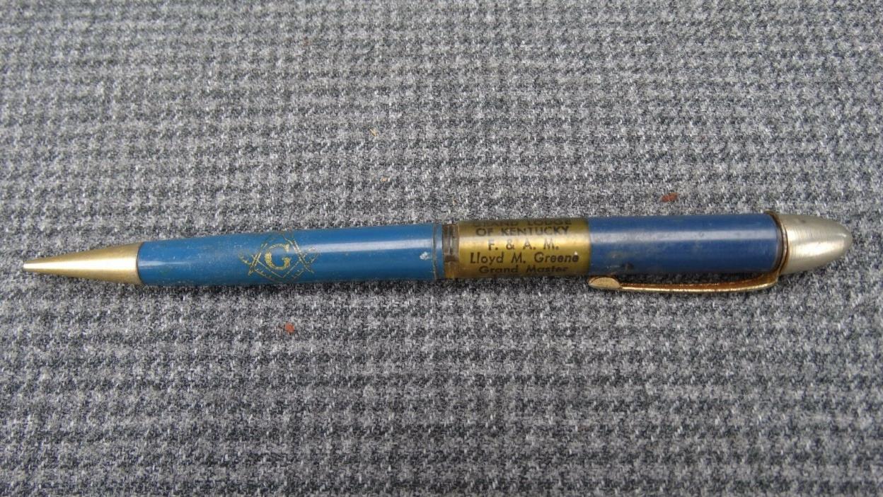 Everlast Mechanical Pencil Blue Barrel Mason's Grand Lodge of Kentucky - 1960's
