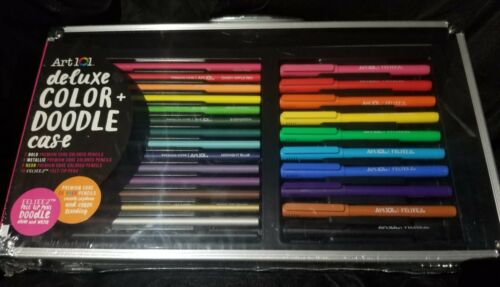 colored pencils and felt tip markers for adult coloring with case