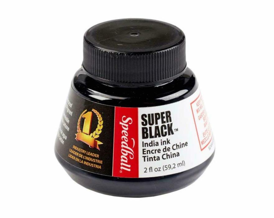 Super Black Speedball India Ink 2-Ounce Waterproof Superior Lightfastness Clean