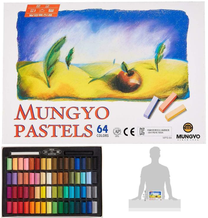 Mungyo Non Toxic Square Chalk, Soft Pastel, 64 Pack, Assorted Colors (B441R078-7