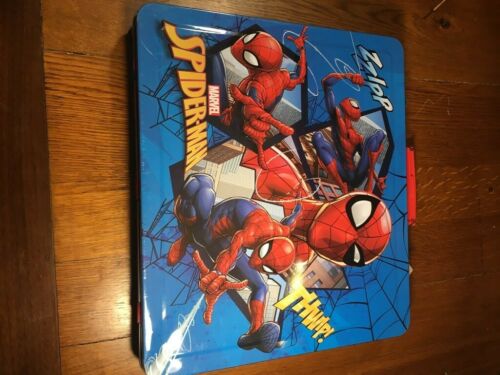 Spider-Man tin carrying case crayon marker stamp kids coloring kit used crafts a