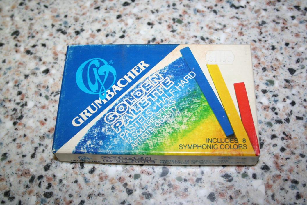 VINTAGE M. GRUMBACHER SQUARE Golden Palette SET 12 PASTELS NO.44-12 USA HALFHARD