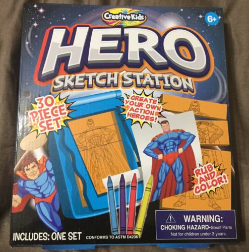 Creative Kids Hero Sketch Station Boys Arts Crafts Drawing Superhero 30Pc Set