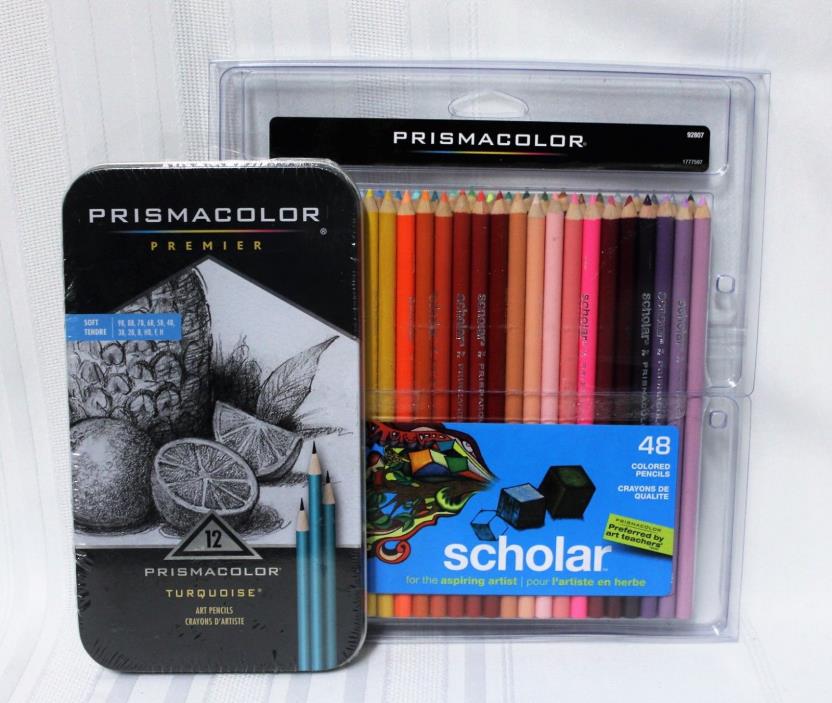 Prismacolor Premier Turquoise Soft Art Pencils 12 and Scholar Colored Pencils 48