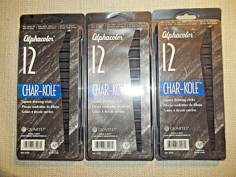Alphacolor Char-Kole 12 Square Drawing Sticks, 1997, Three Packages