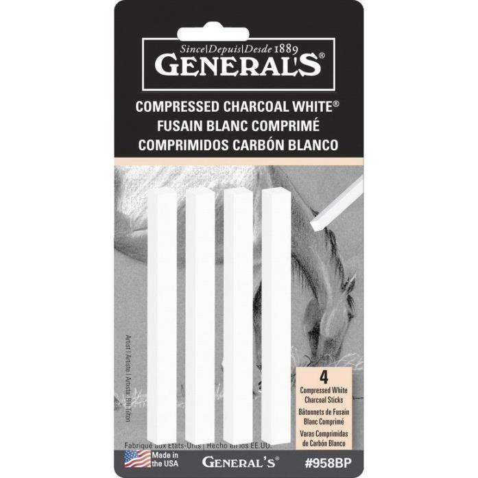General's Extra Smooth Compressed Charcoal Stick, White, Pack of 4