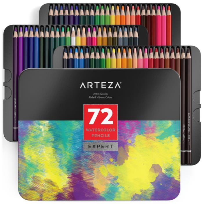 ARTEZA Professional Watercolor Pencils, Set of 72, Multi Colored Art Drawing in