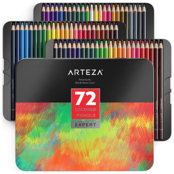 ARTEZA Colored Pencils, Professional Set of 72 Colors, Soft Wax-Based Cores, Ide