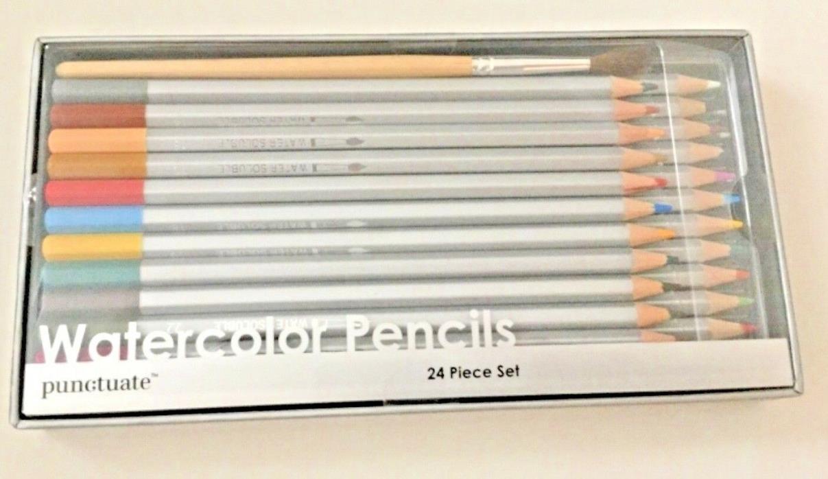 New Punctuate Watercolor Pencils 24 set With Brush/Sharpener-Drawing softened