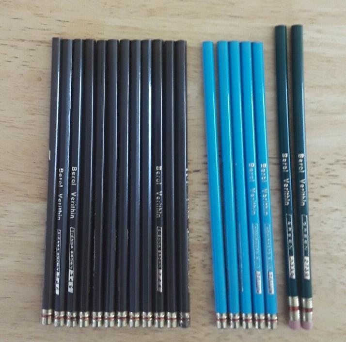 Mixed Lot of 19 Berol Verithin Colored Pencils Sienna Brown Non-Photo Blue Green