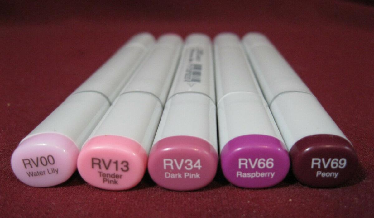 (5x) Copic Sketch Dual-Tip Markers - Red/Violets (Pinks) RV Series, NEW, RV1