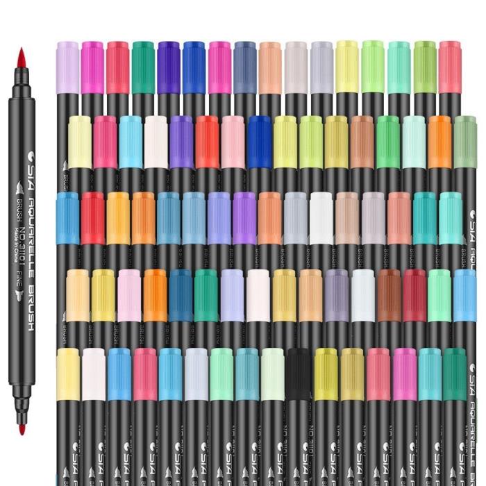 STA Dual Tips Water-based Art Marker Pens with Fineliner Tip 12/24/36/48/80