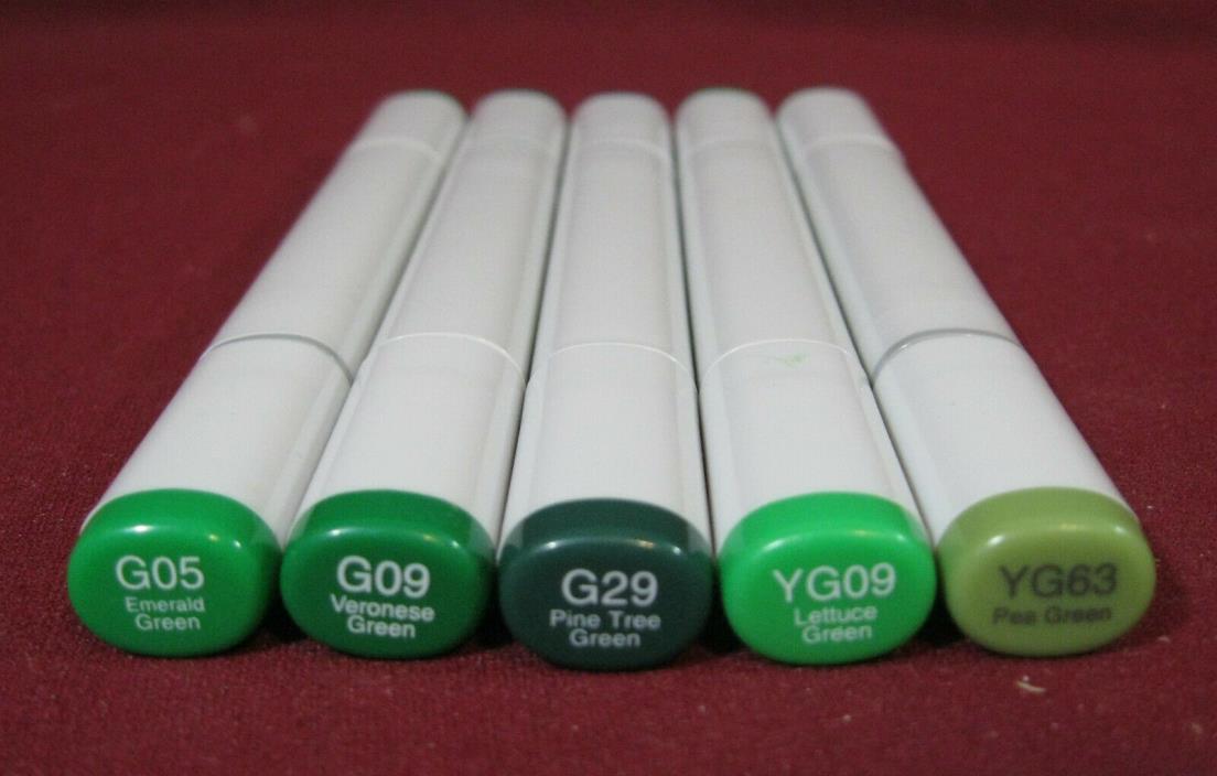(5x) Copic Sketch Dual-Tip Markers - Greens, G & YG Series, NEW, Broad/Brush, G1