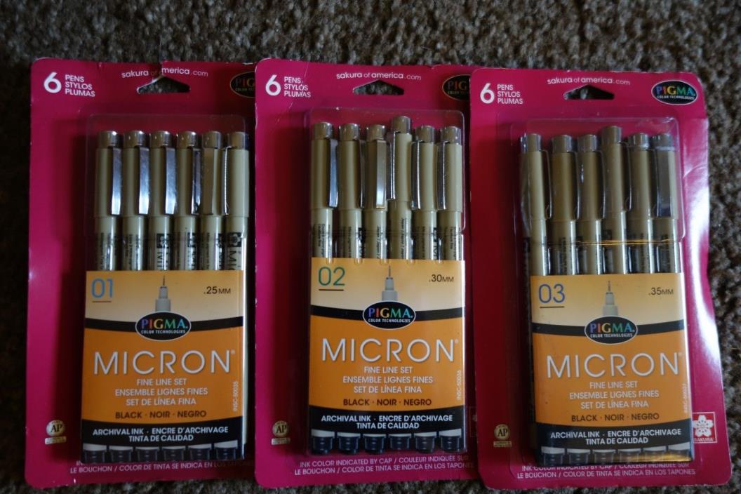 Sakura Pigma Micron Black Pens 01, 02, 03