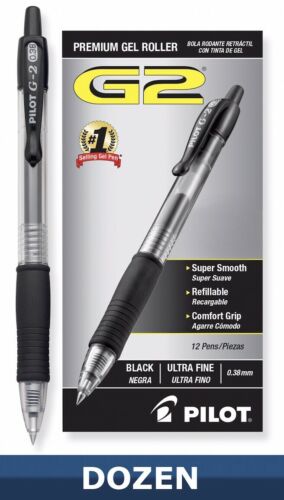 Pilot G2 Premium Retractable Gel Ink Pen Black Ink Ultra Fine Dozen 31277 (B)