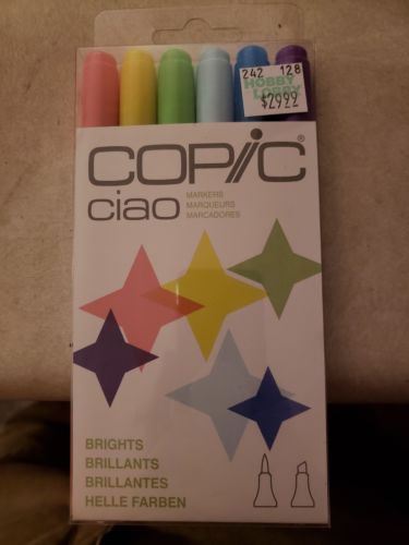 SET OF 6 COPIC CIAO MARKERS - Brights- NEW