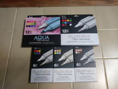 Spectrum Noir Illustrator/Aqua  Twin-tip Artist Markers Lot Of 5 sets**New**