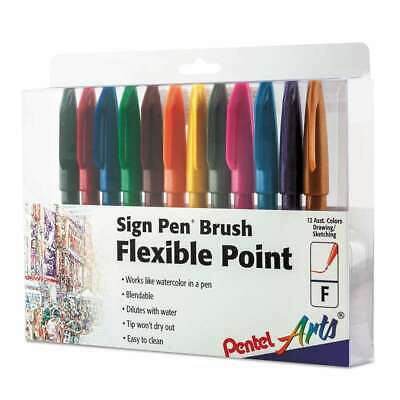 Pentel Arts Sign Pens With Brush Tip 12/Pkg Assorted 072512261583
