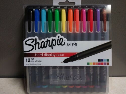 Sharpie Art Pens Fine Point Assorted Colors, Hard Case Easel, 12 pc*New*