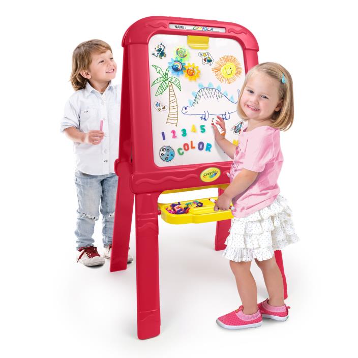 Crayola Creative Fun Double Easel Magnetic Dry-Erase & Chalkboard 85+ Pieces NEW