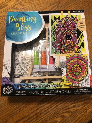 Painting bliss deluxe art kit with wooden tabletop easel Unicorn Neon Metallic