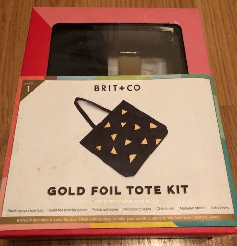 NEW BRIT+CO DIY Gold Foil DIY Black Canvas Tote Bag Craft Customization Kit