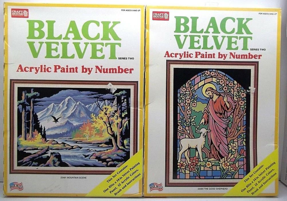 Lot of 2 Vintage Craft House Black Velvet Acrylic Paint By Number NEW in Box