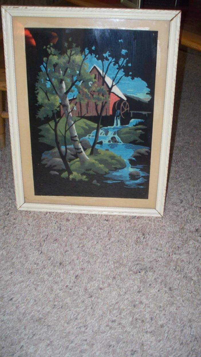 Vintage paint by number house cabin & windmill framed 17x13