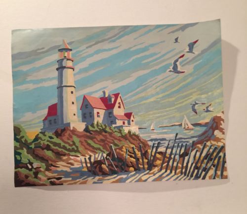 1953 LIGHTHOUSE Paint by Numbers Art by PALMER PAINT CO. OAK PARK, MICH pbn1