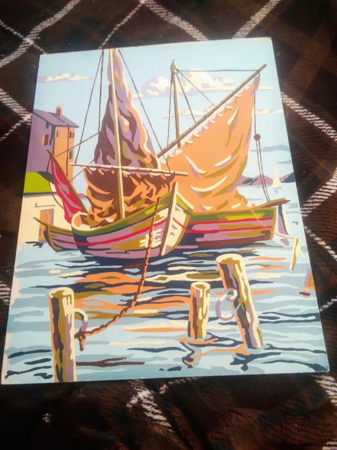 Vintage Paint by numbers..ships in the harbor..12x16